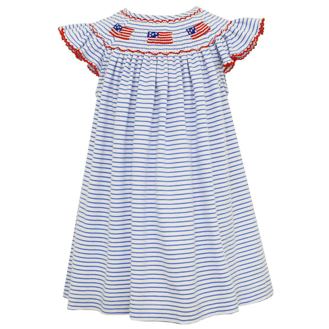 Patriotic Blue Stripe Knit Bishop Dress