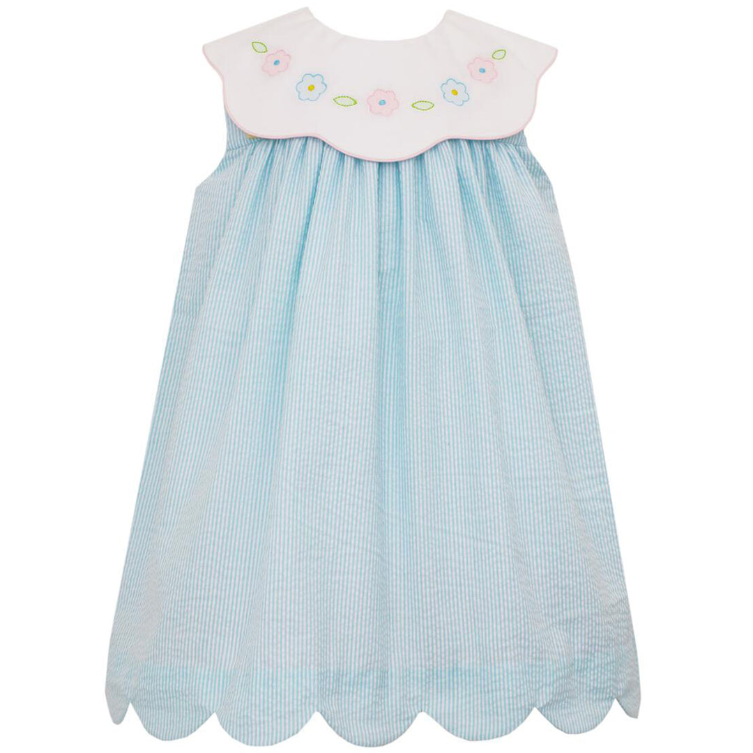 Aqua Stripe Seersucker Scalloped Float with Flowers