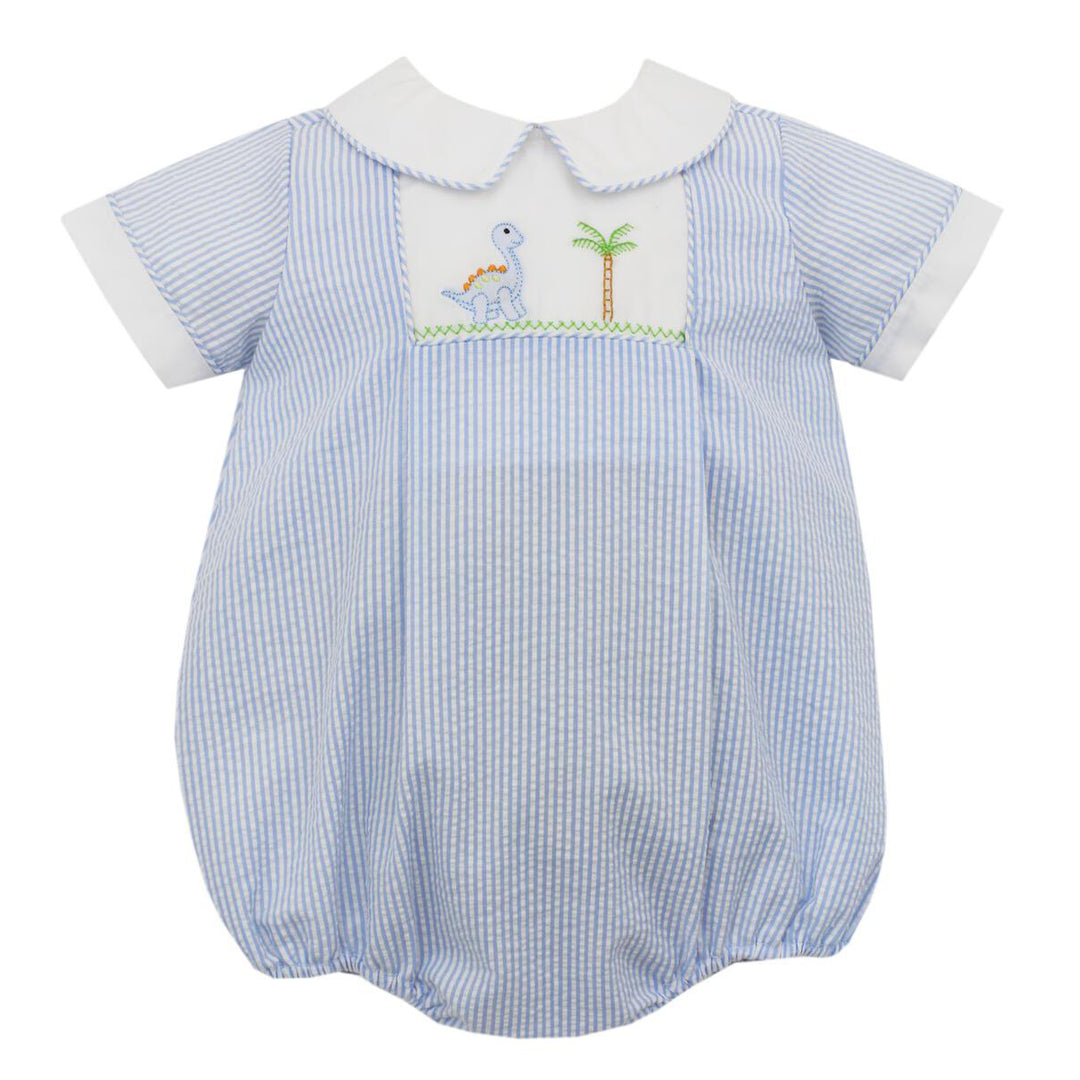 Light Blue Stripe Seersucker Dinosaur Boys' Bubble
