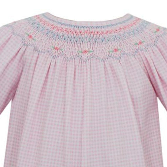 Pink Gingham Girls Smocked Grace Knit Footie