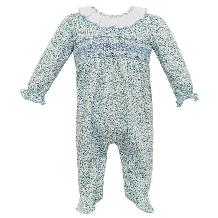 Girls Charlotte Blue Floral Knit Long Sleeve Footie