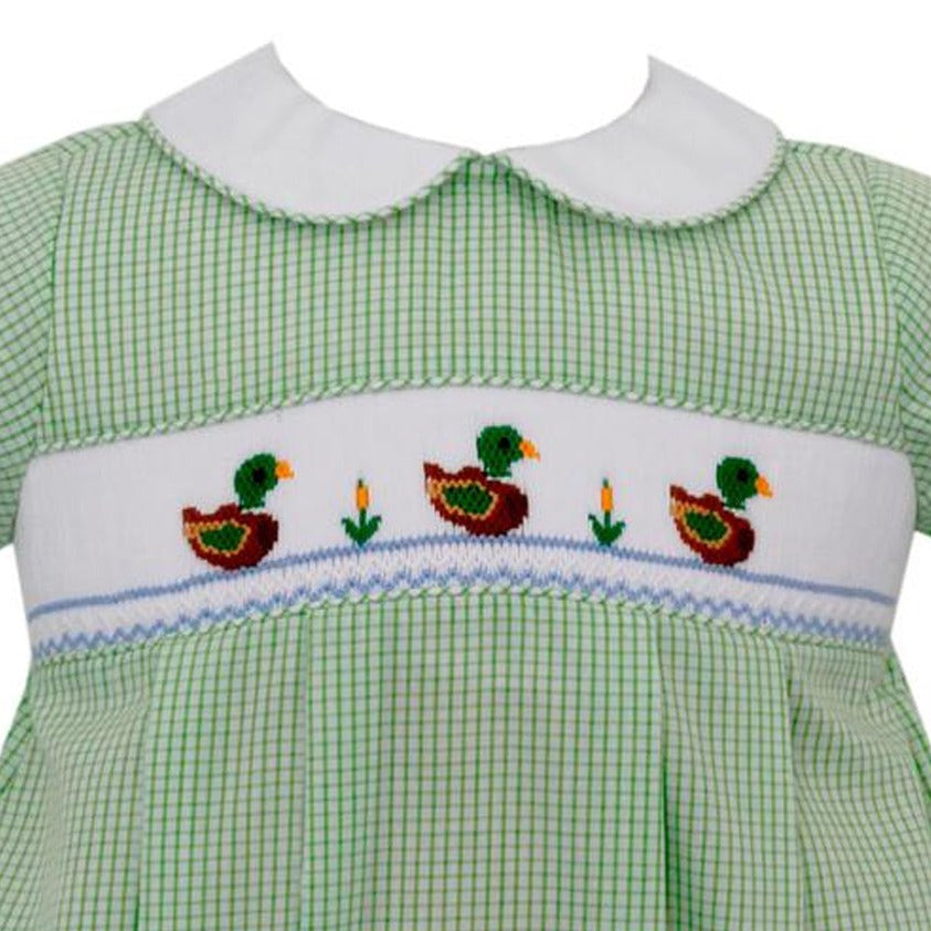 Green Check Mallard Duck Boys Short Sleeve Bubble