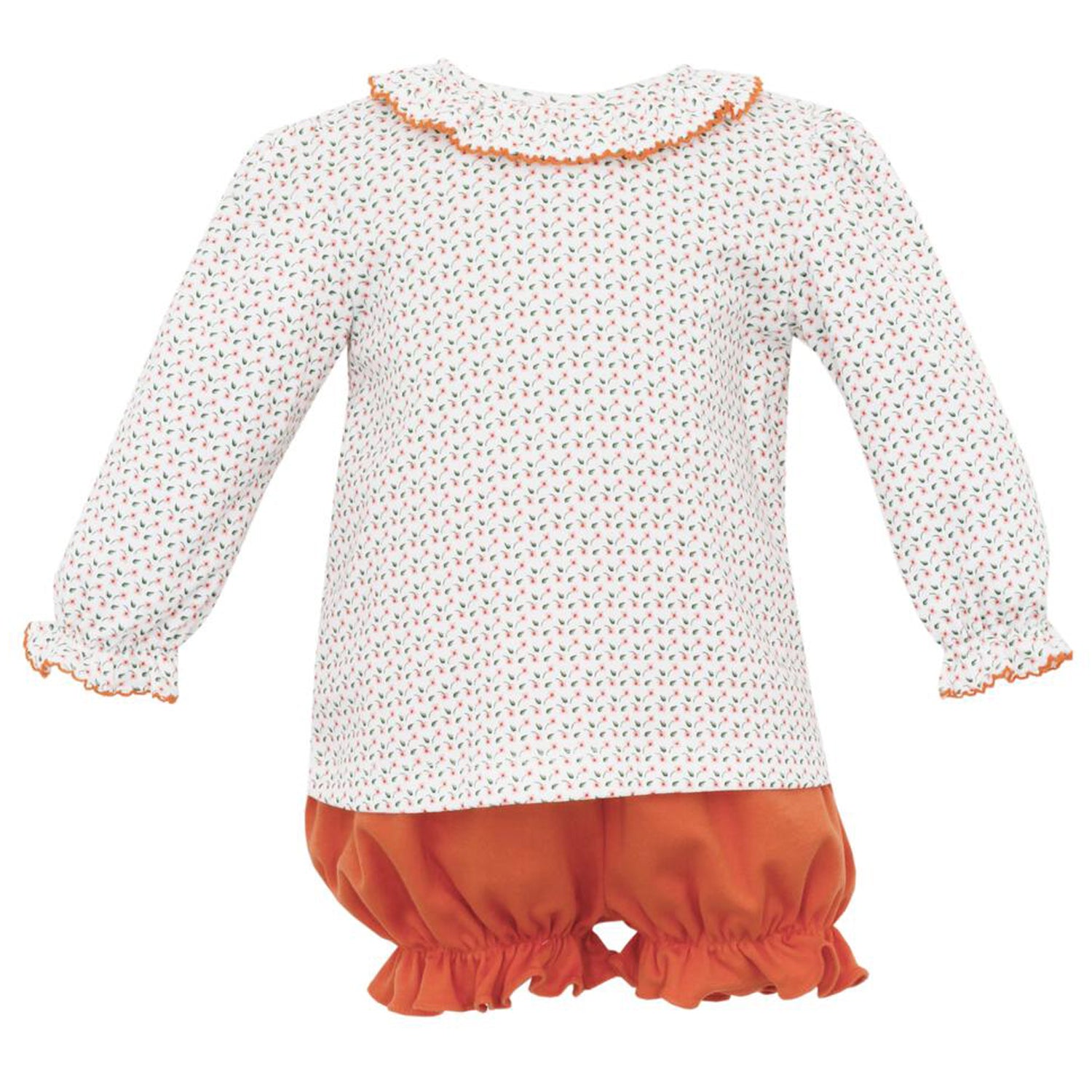 Orange Floral Print Knit Top w/ Solid Orange Knit Bloomers