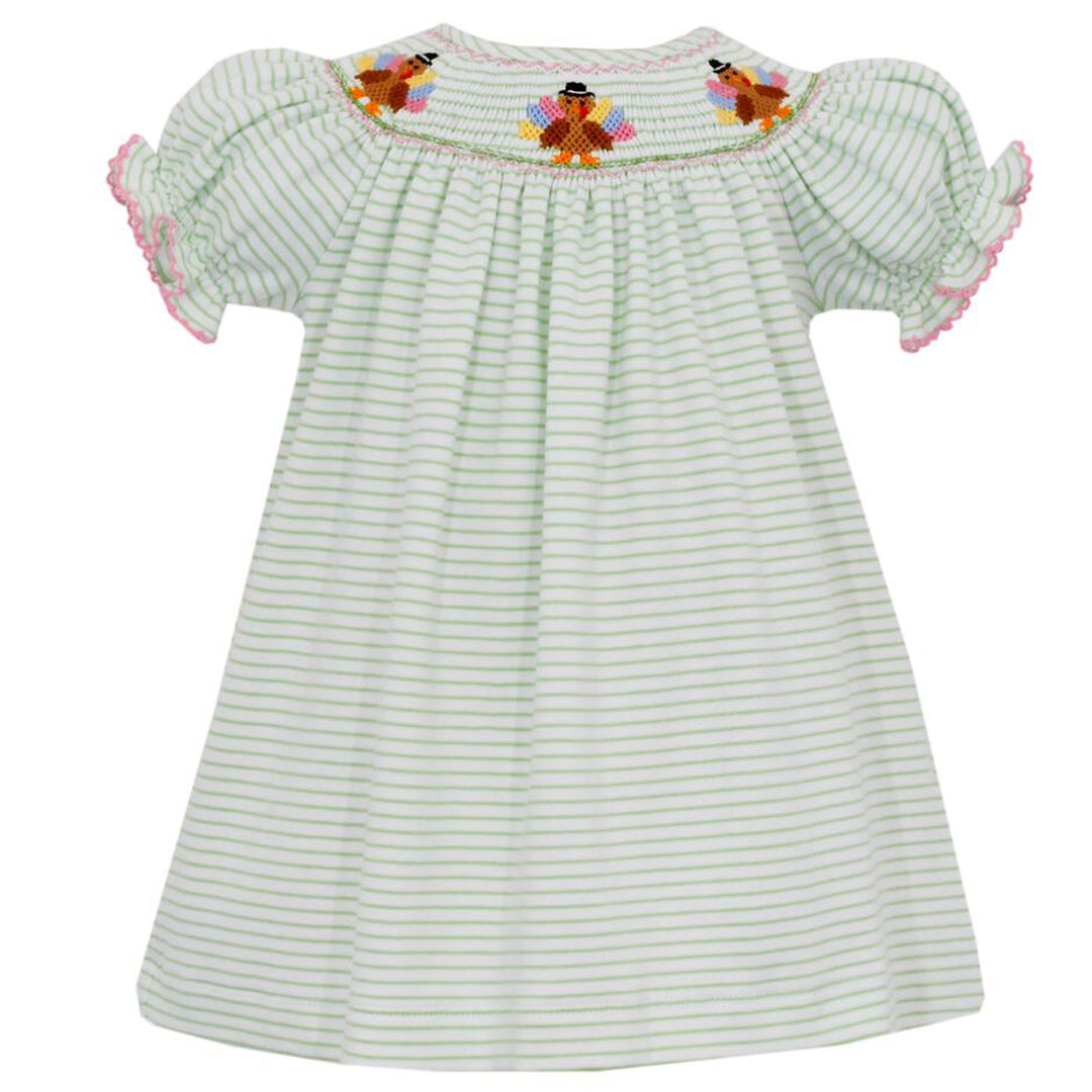 Green Stripe Knit Turkey - Long Sleeve Bishop Dress