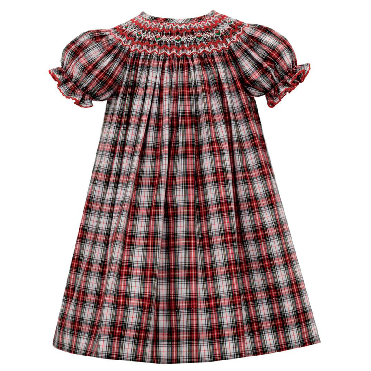 Red & White Holiday Plaid Short Sleeve Bishop Dress