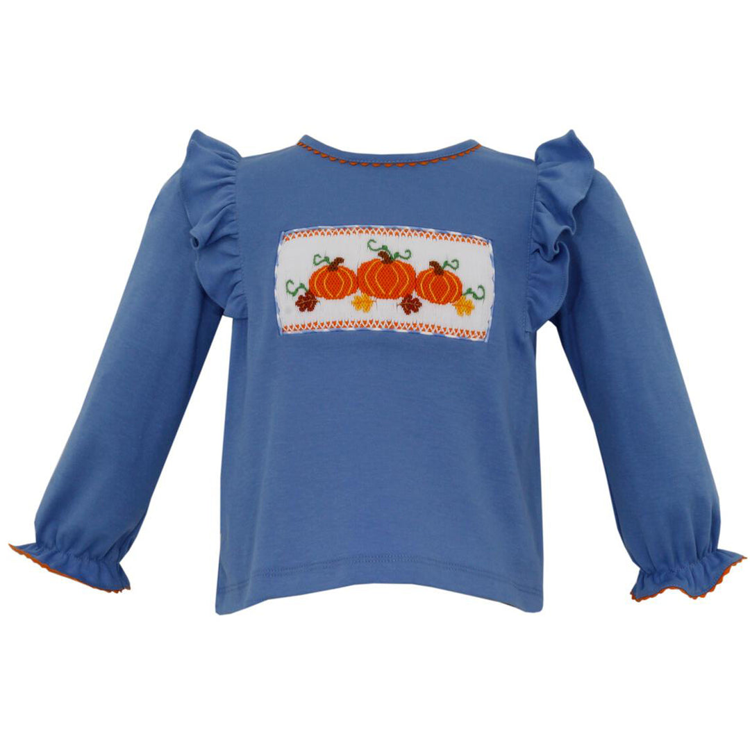 Solid Peri Blue Knit Long Sleeve Girls' T-Shirt