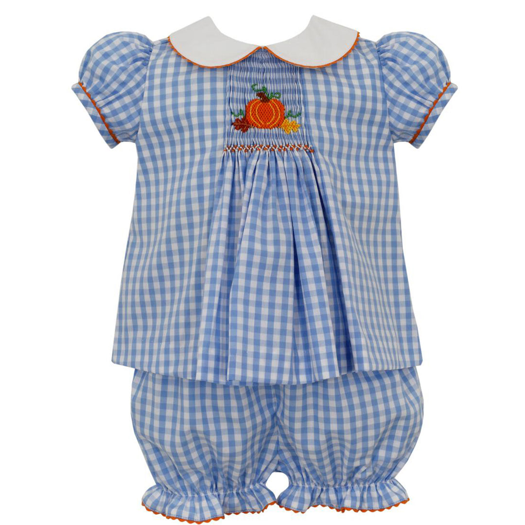 Blue Gingham Girls' Pumpkin Bloomer Set