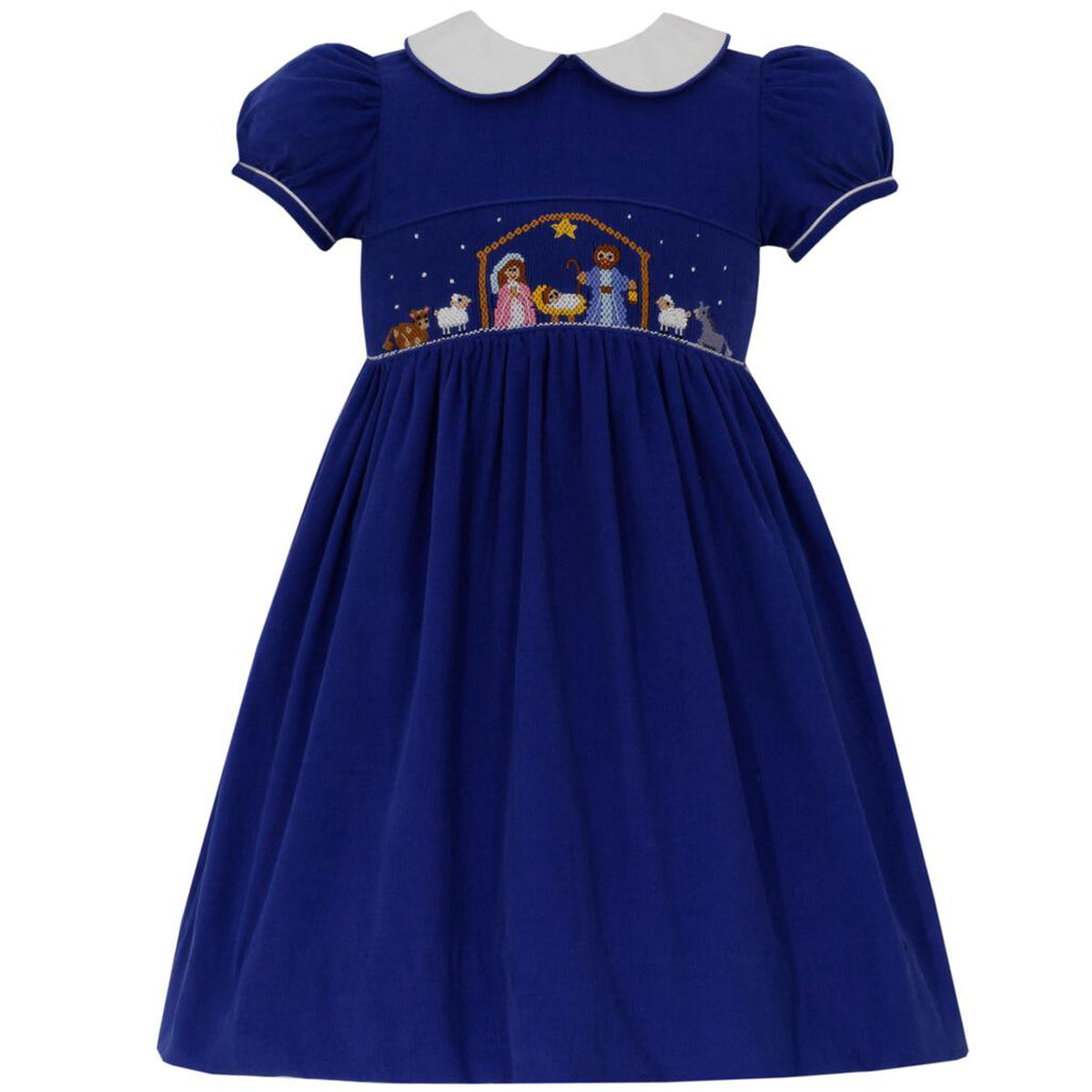 Girls Royal Blue Corduroy Nativity Dress