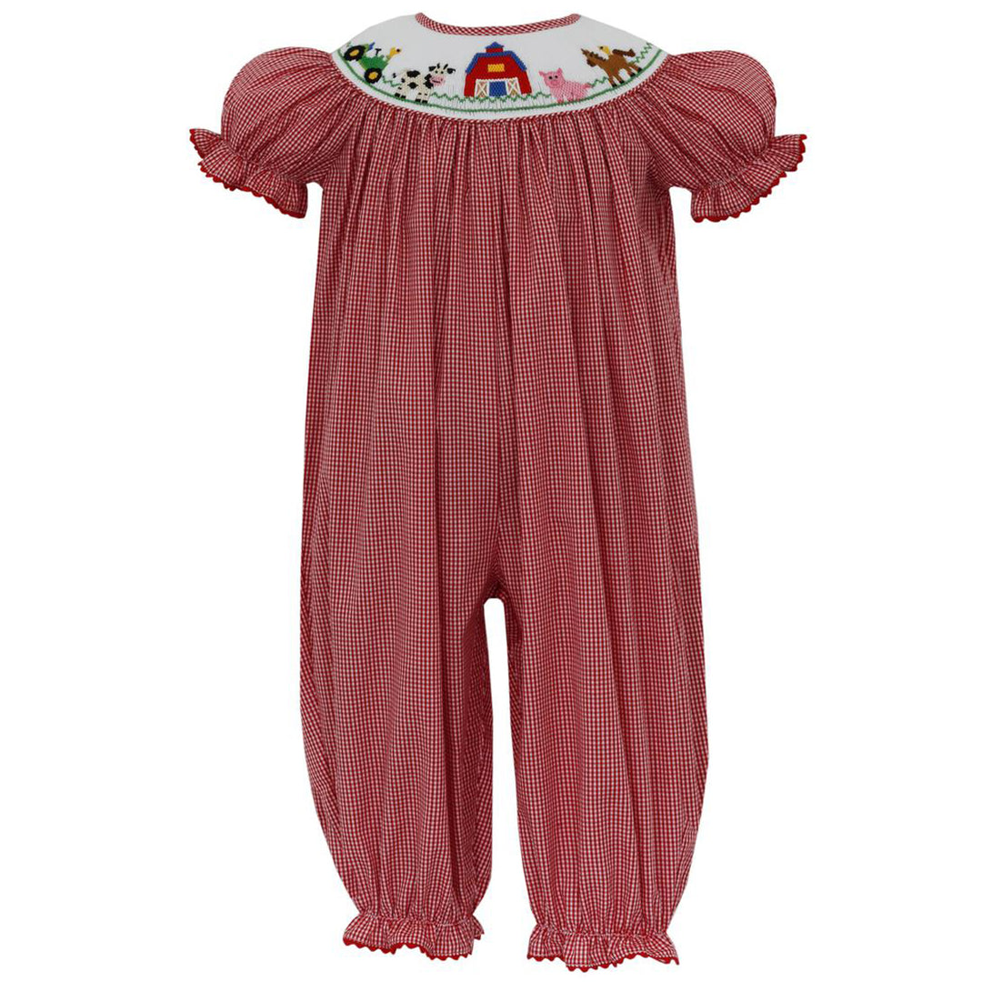 Red Gingham Farm Scene - Short Sleeve Long Bishop Bubble