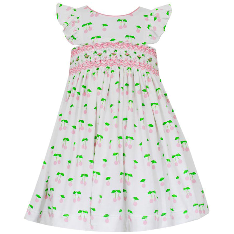 White & Pink Cherry Print Dress