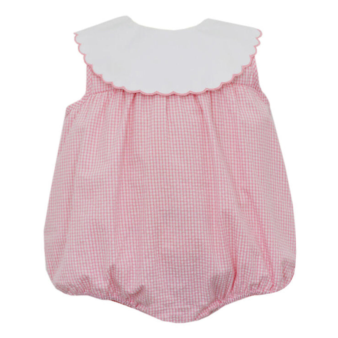 Pink Seersucker Gingham Bubble w/ Scalloped Collar