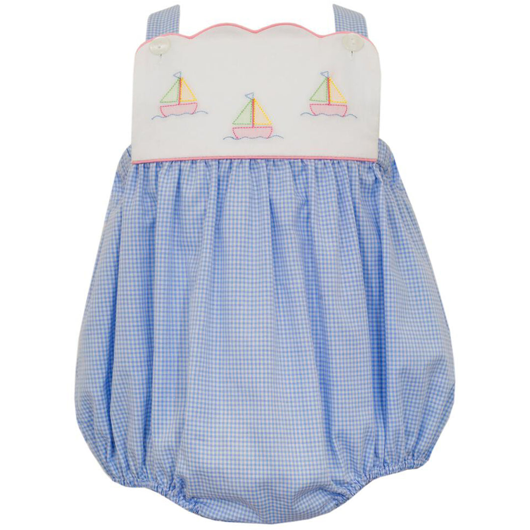 Girls Blue Gingham Sailboats Sun Bubble