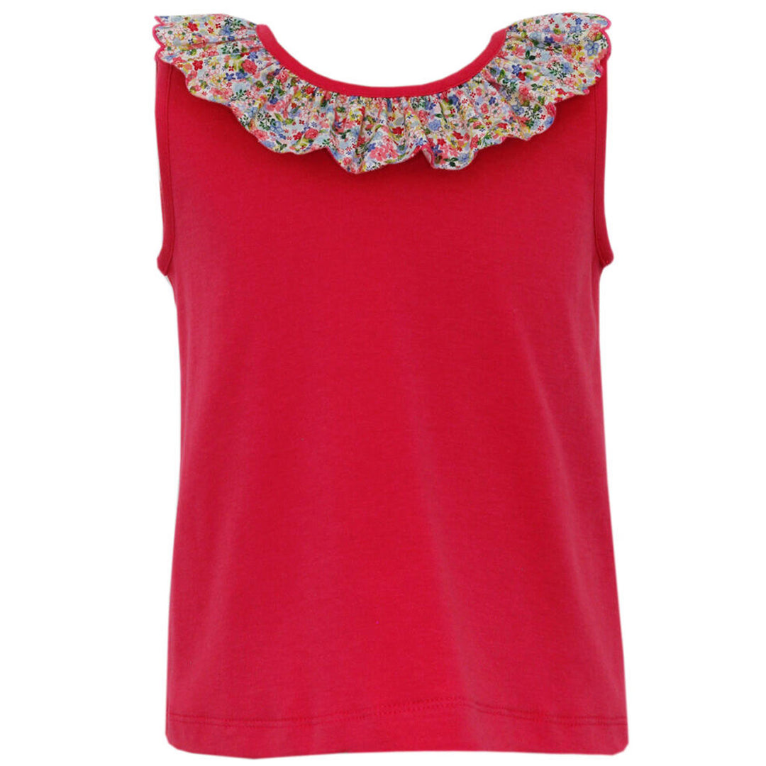 Hot Pink Knit Blouse w/ Floral Ruffle collar