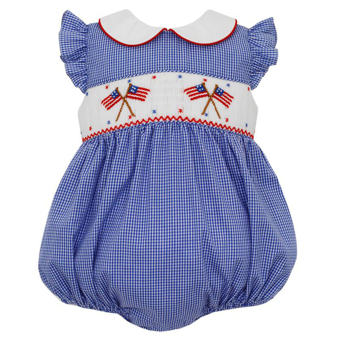 Girls Royal Blue Gingham Flag Bubble