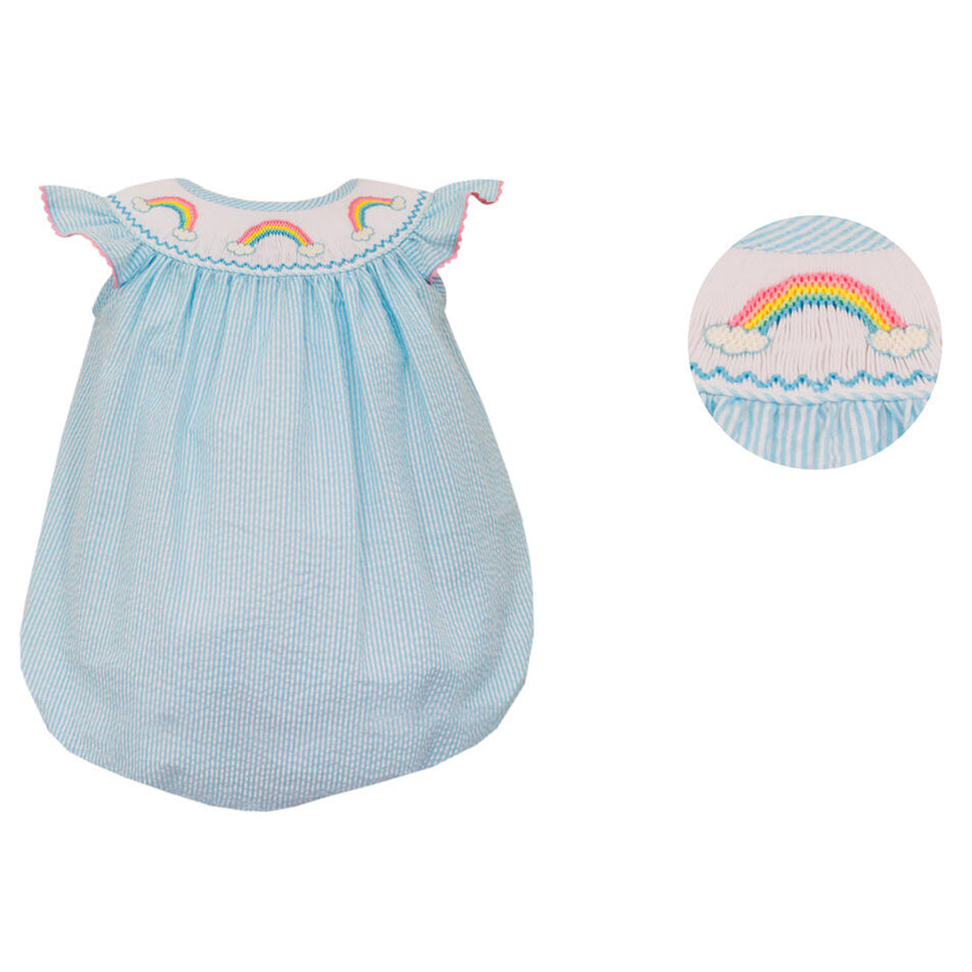 Rainbow Aqua Stripe Seersucker Bishop Bubble