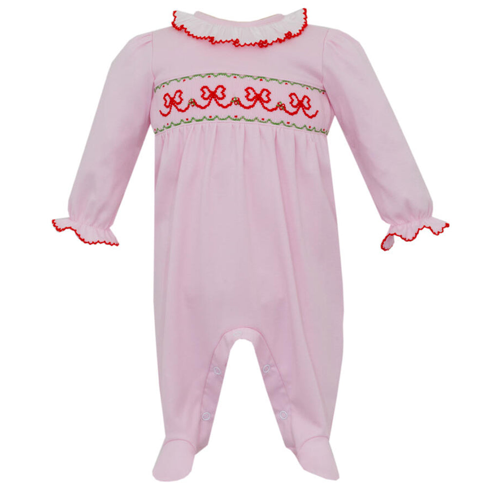 Pink Knit Red Holiday Bows Footie