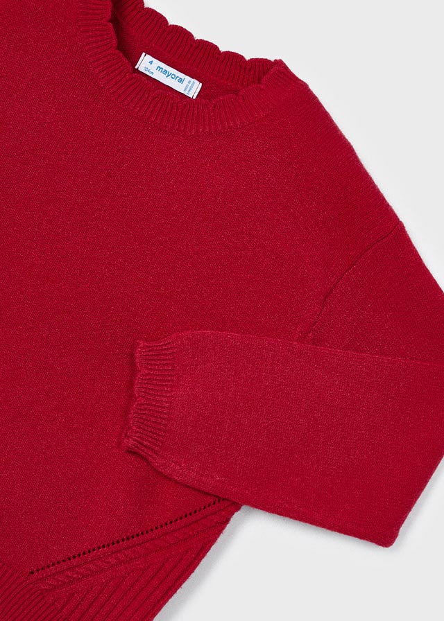 Girls Red Crewneck Knit Sweater