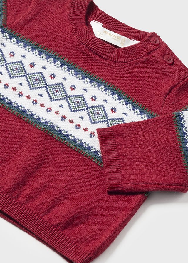 Newborn Boy Cherry Jacquard Sweater