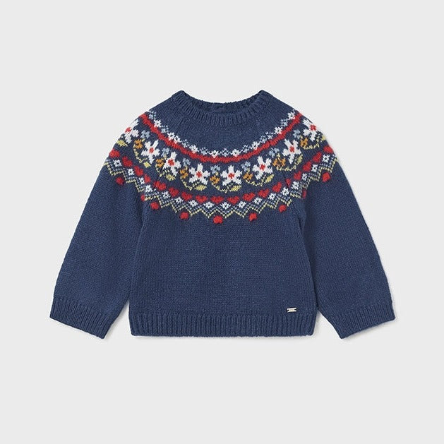 Baby Girls Blue Jacquard Sweater