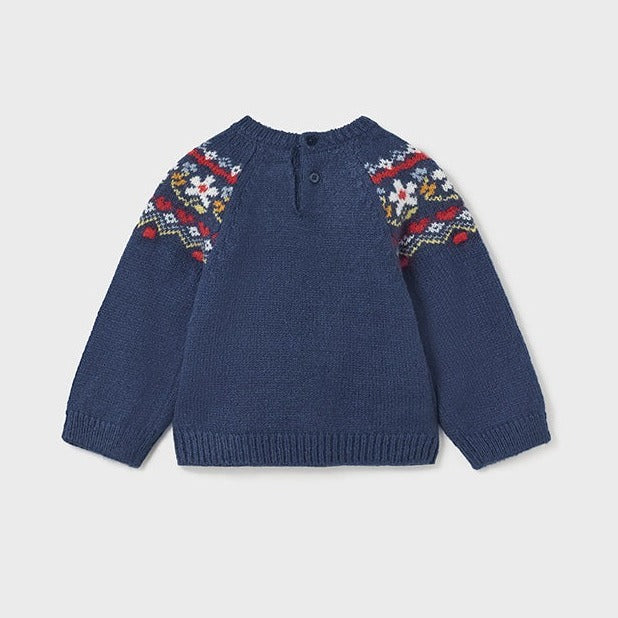 Baby Girls Blue Jacquard Sweater