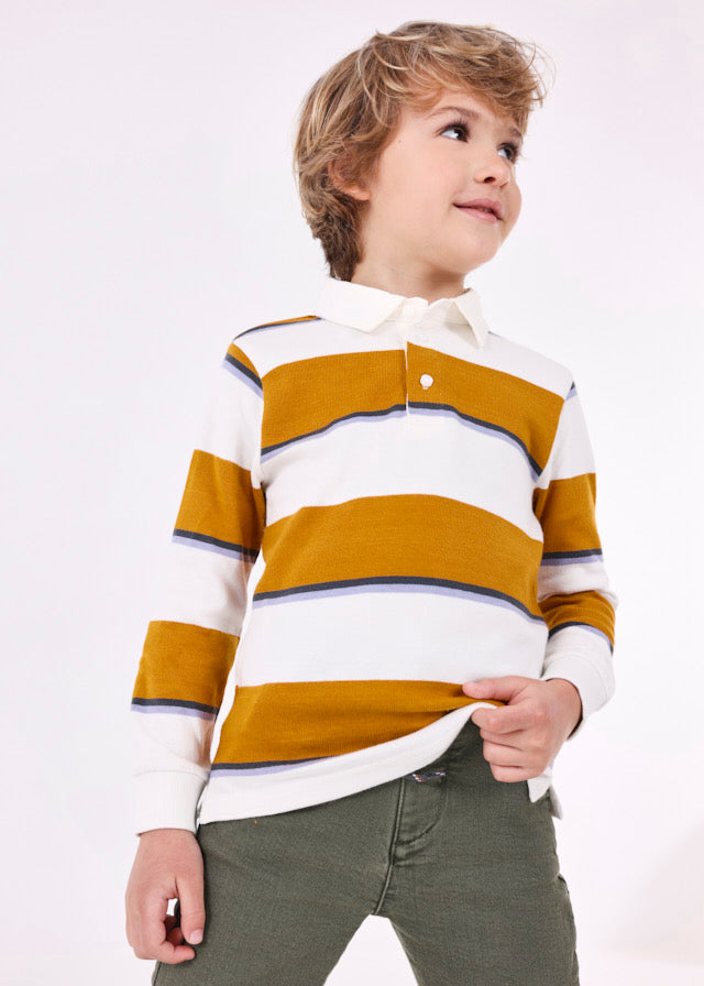 Ochre Long Sleeve Stripe Polo