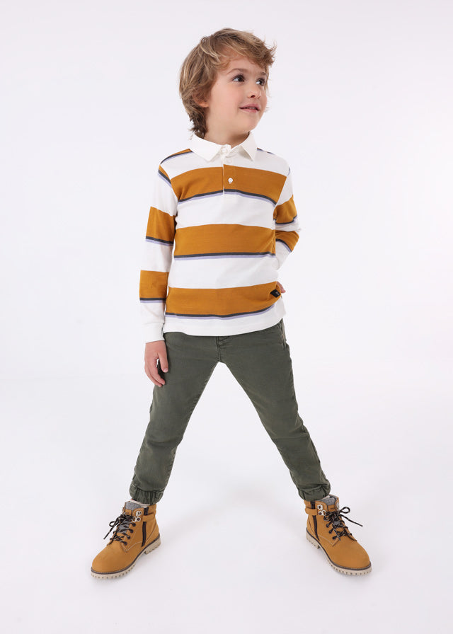 Ochre Long Sleeve Stripe Polo