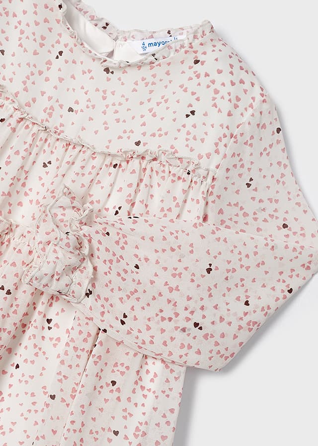 Off White Heart Print Chiffon Blouse