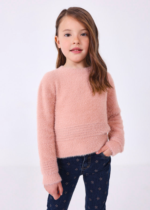 Girls Pink Faux Fur Sweater