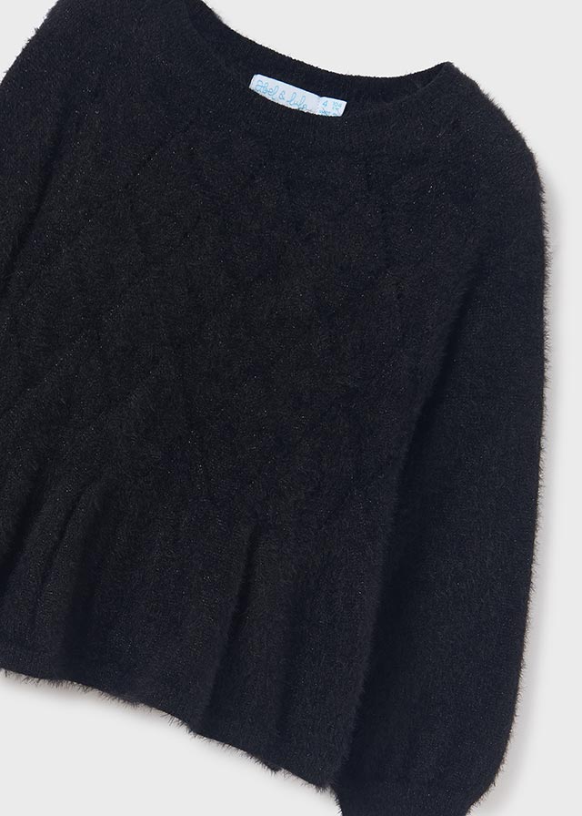 Black Shiny Openwork Faux Fur Sweater