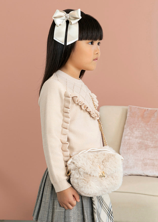 Girls Beige Faux Fur Handbag