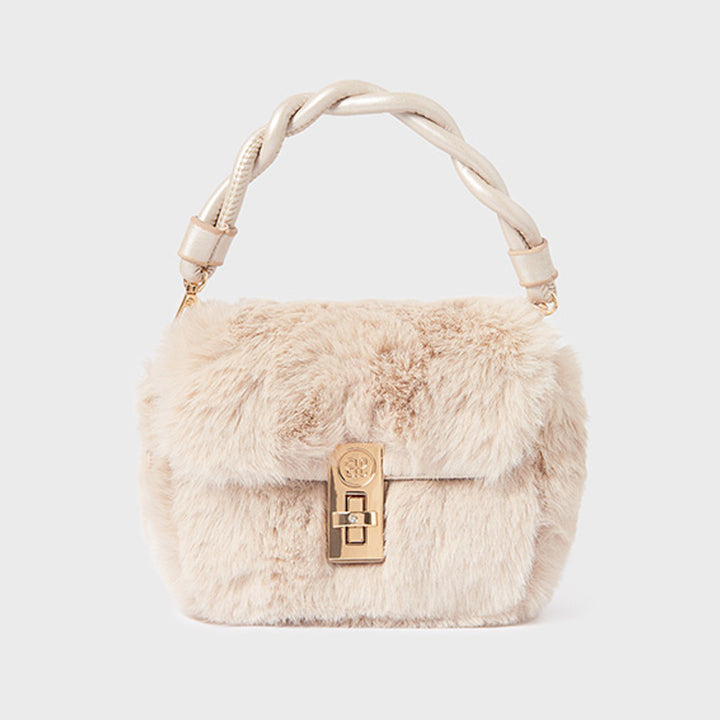 Girls Beige Faux Fur Handbag