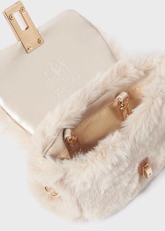 Girls Beige Faux Fur Handbag