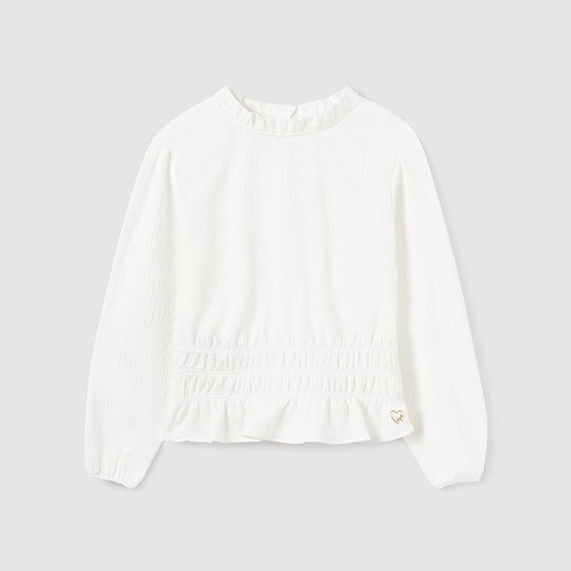 Girls Off White Gathered Blouse