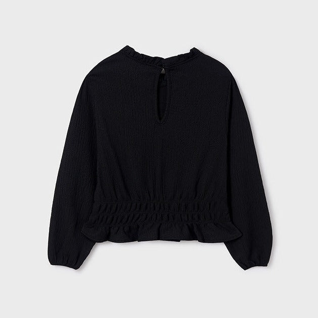 Girls Black Gathered Blouse