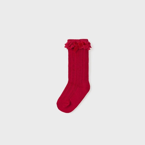Ruffle Long Socks - Red