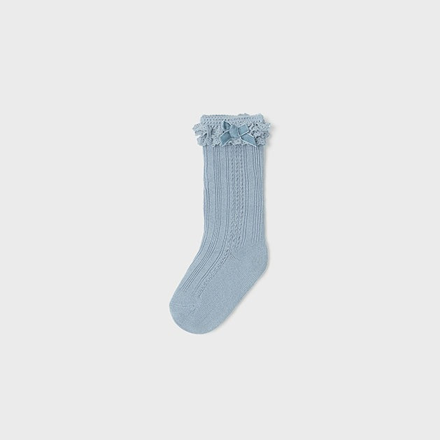 Ruffle Long Socks - Pale Blue