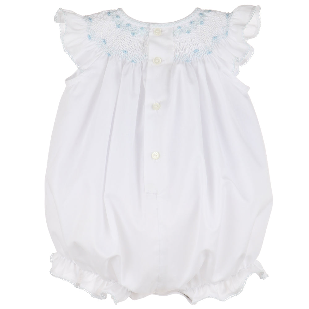 LULI & ME BABY GIRLS WHITE SCALLOP BUBBLE - SMOCKED IN BLUE
