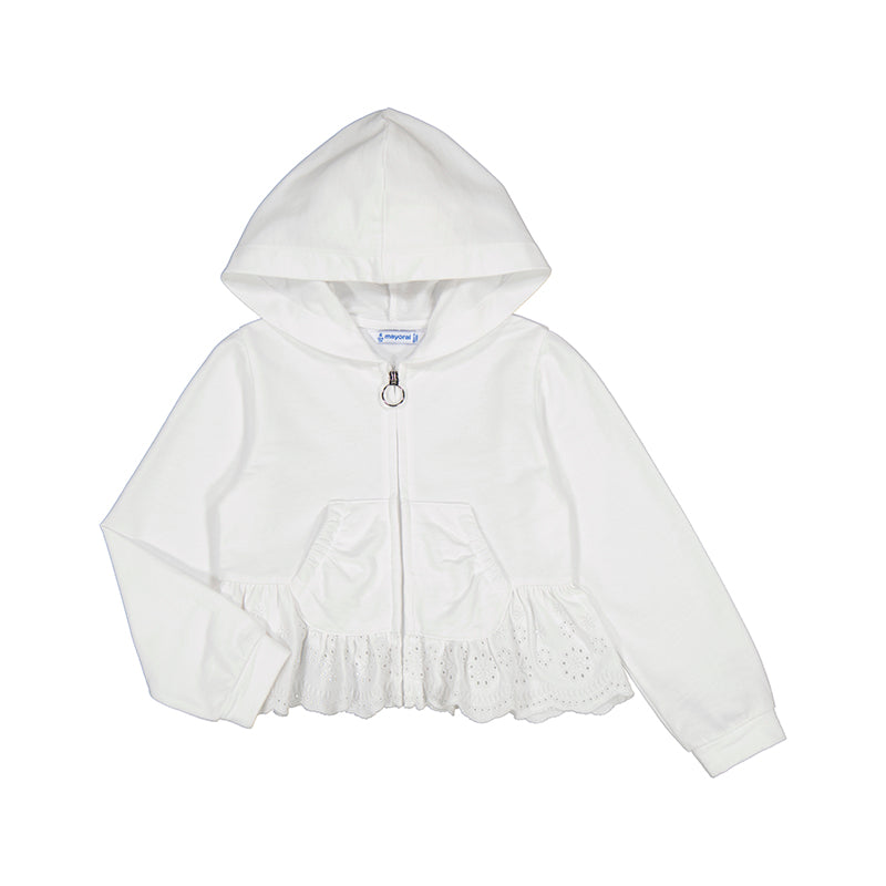 White Ruffle Zip-Up Hoodie