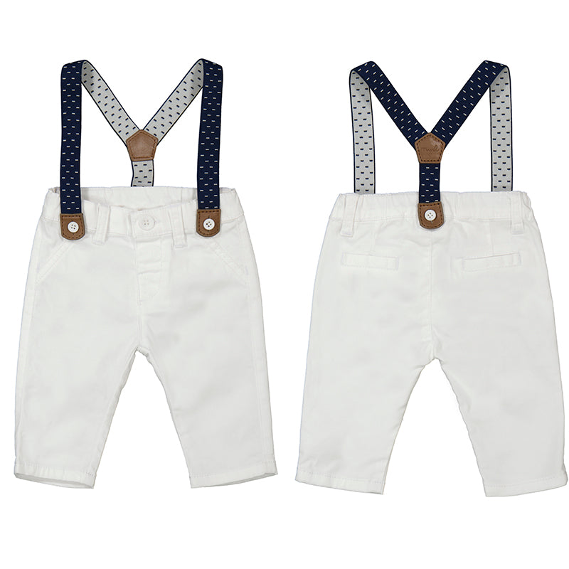White Pants with Suspenders