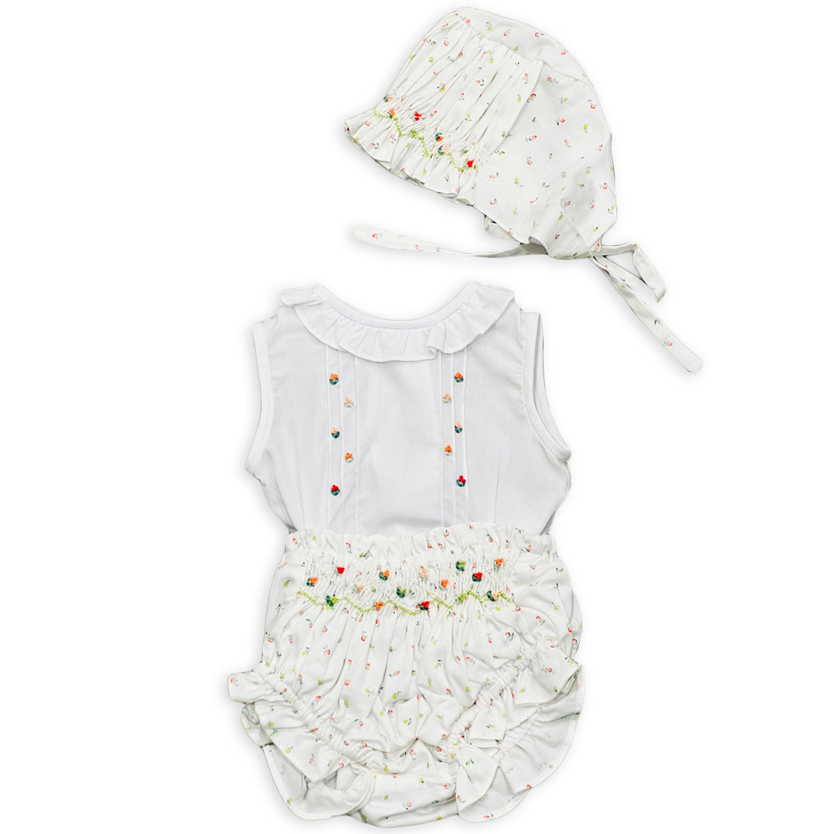 White & Floral Embroidered Three Piece Bloomer Set