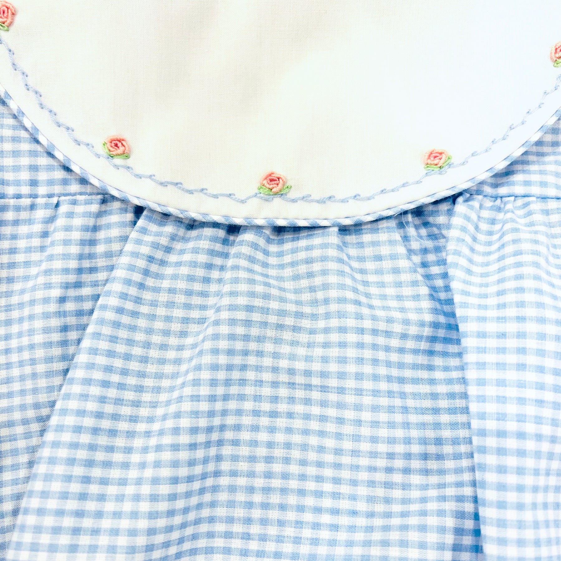 Light Blue Gingham Bubble w/ Hand Embroidered Flowers