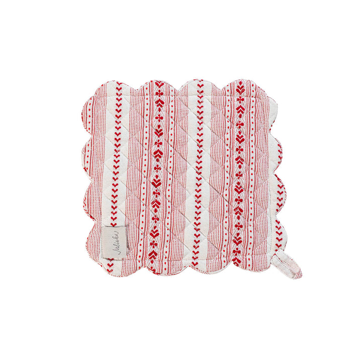 Villa Stripe Oven Mitt and Pot Holder Set/2 - Red