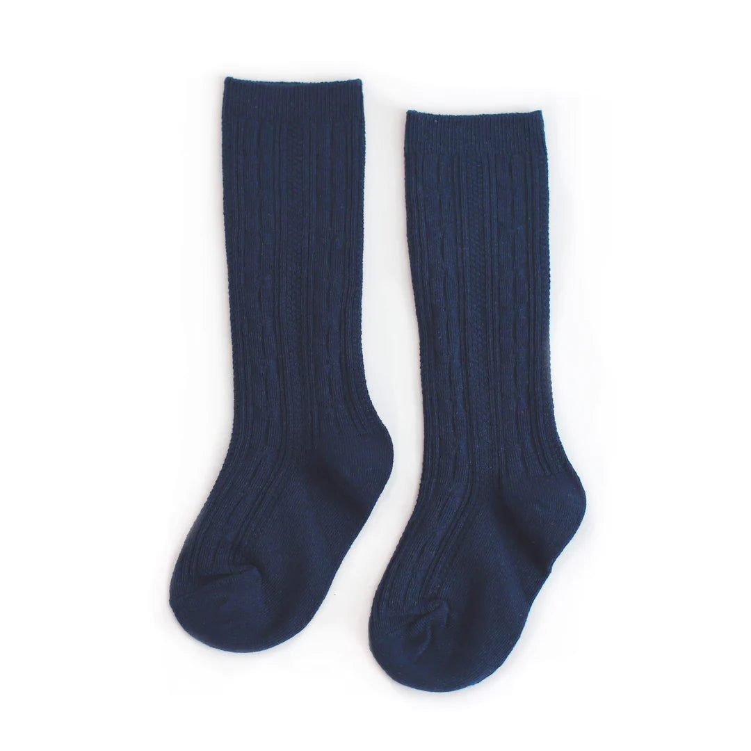 Navy Blue Cable Knit Knee High Socks