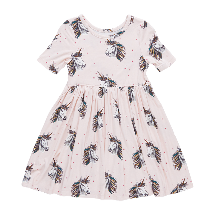 Girls Bamboo Steph Dress - Pink Unicorns