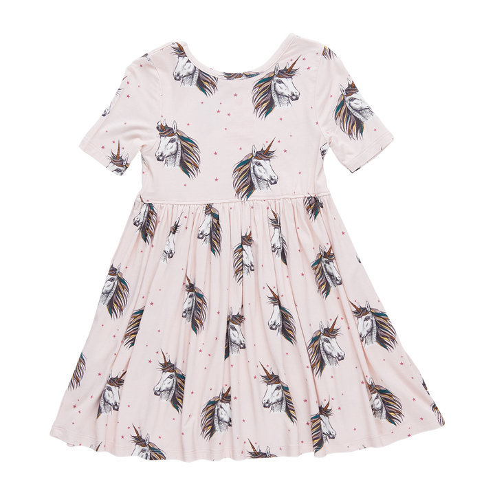 Girls Bamboo Steph Dress - Pink Unicorns