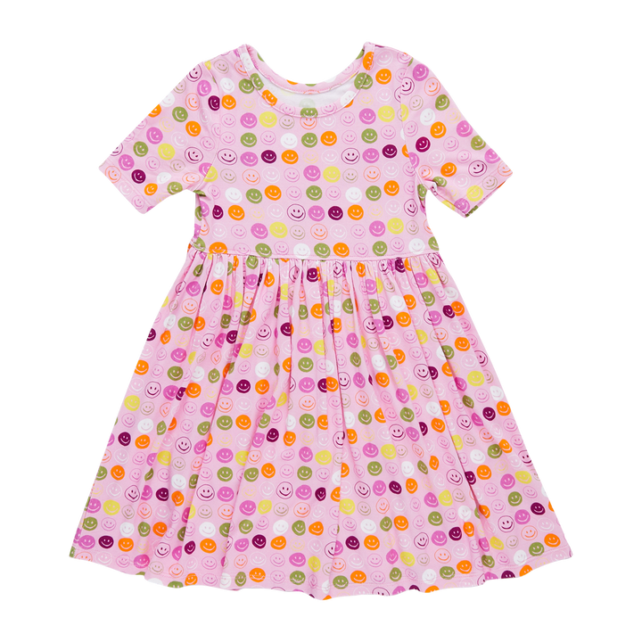 Girls Bamboo Steph Dress - Smiley Faces