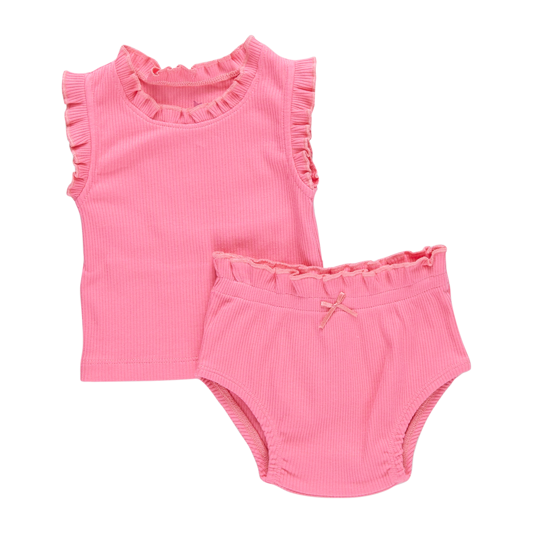 Petit Bebe Knits Baby Girls Pink Smocked Bubble - Ruffle Neck