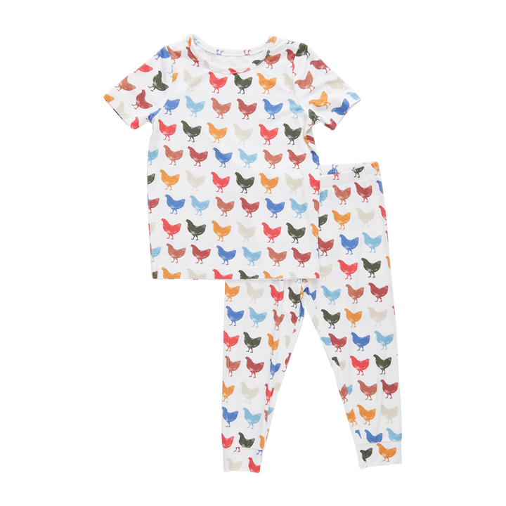 Kids Bamboo PJ Set - Rainbow Chickens