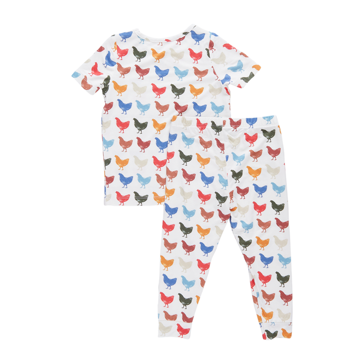 Kids Bamboo PJ Set - Rainbow Chickens