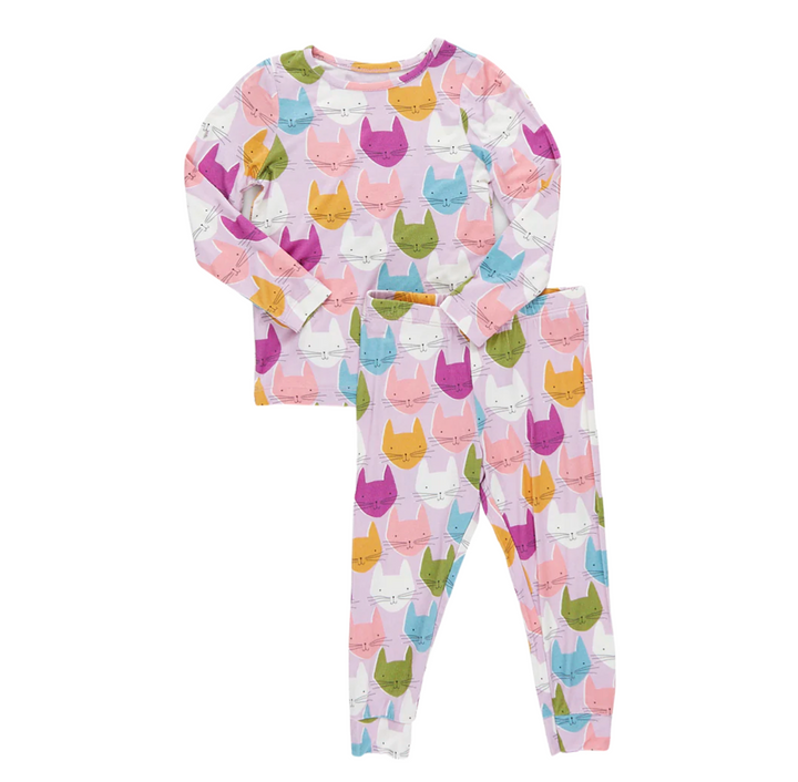 Kids Bamboo PJ Set - Multi Cats